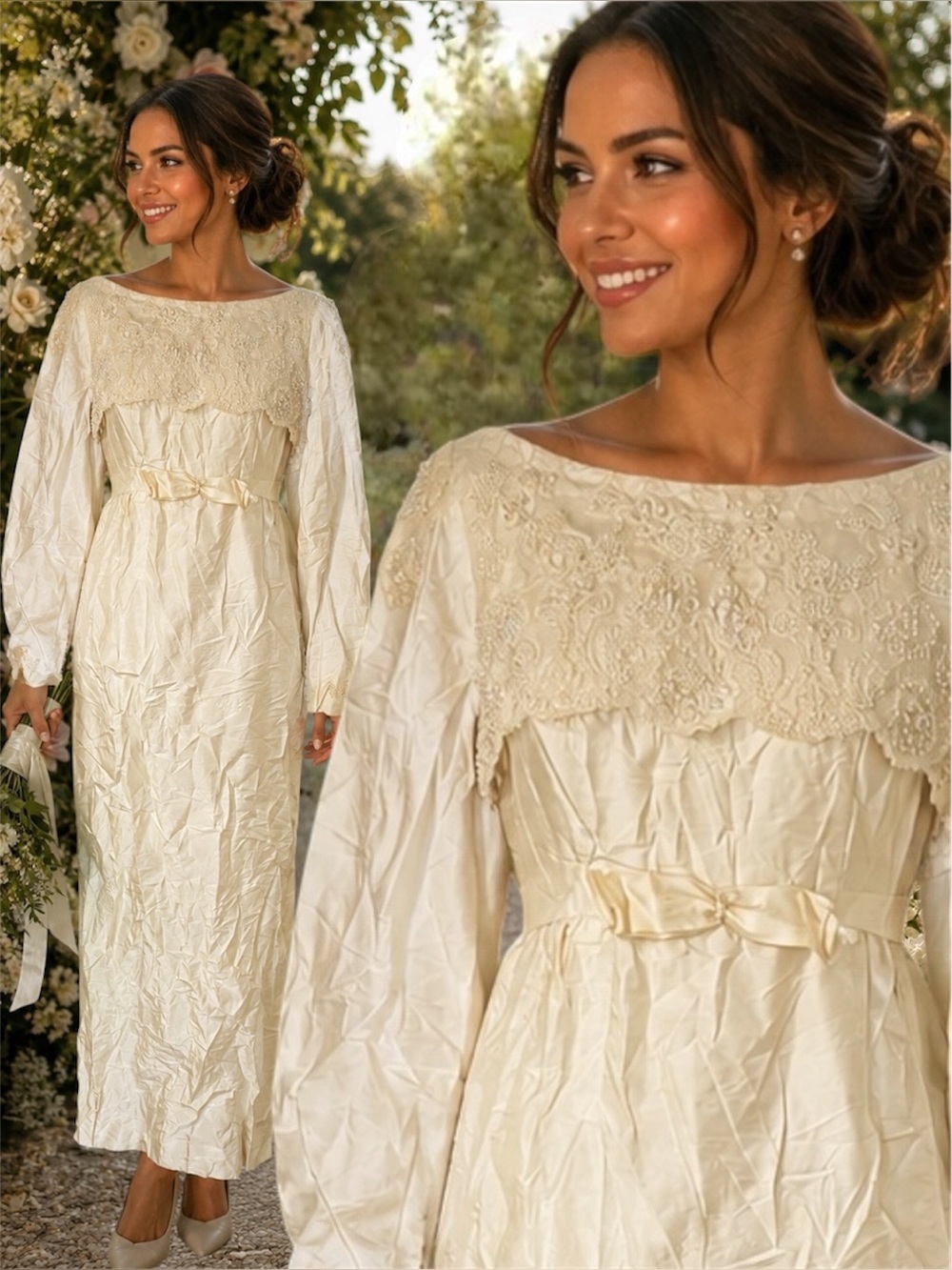 Vintage Pearl Beaded Victorian Edwardian Bohemian Boho Prairie Wedding Dress